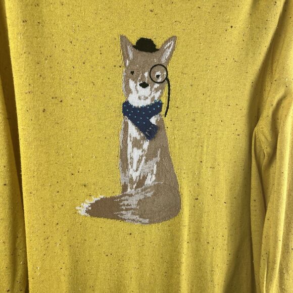 Talbots Plus Size 3X Sweater Mustard Yellow Gentleman Fox Novelty Fall Graphic - Picture 2 of 7